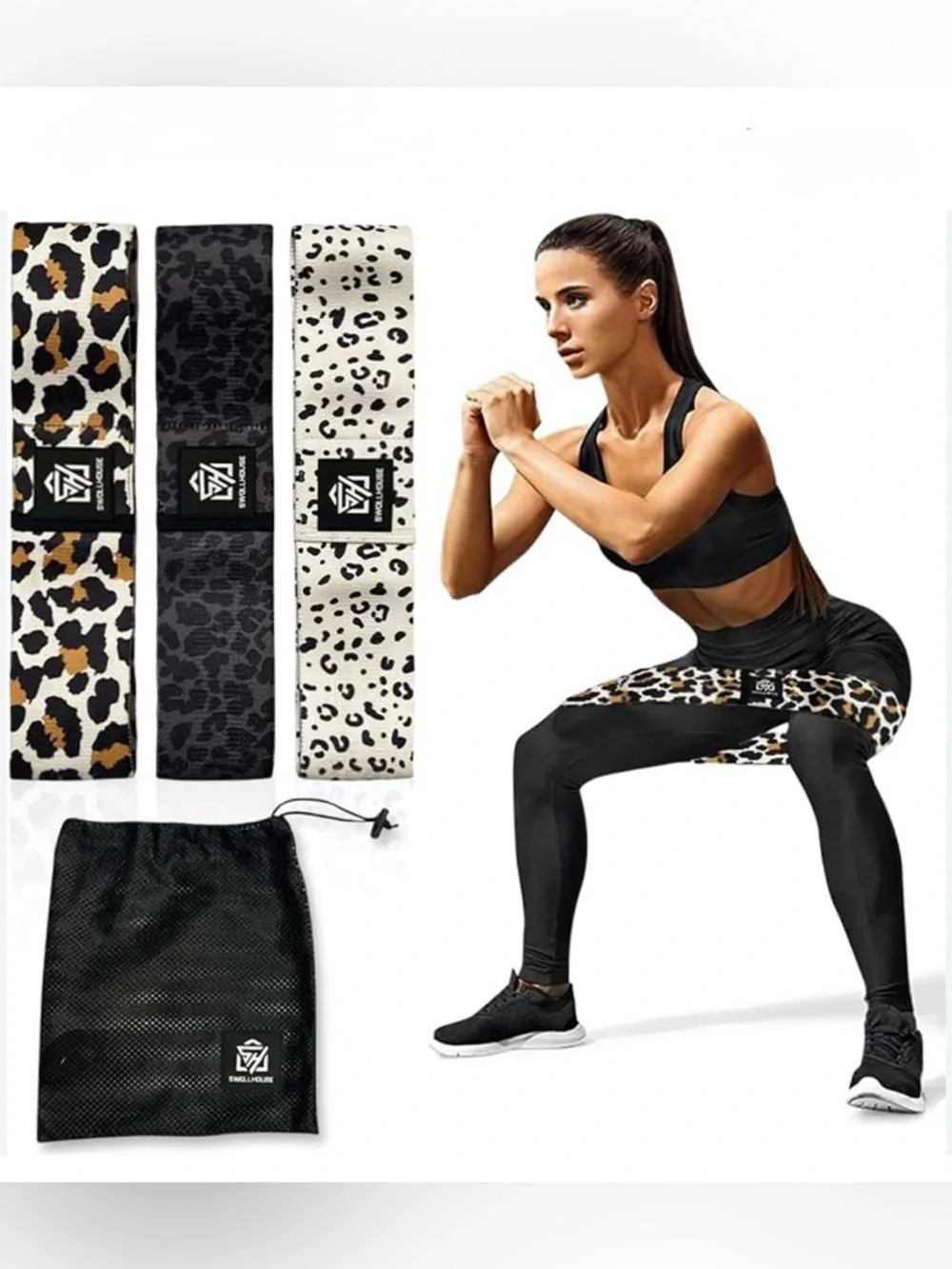 NEW Cheetah Print Booty Bands Set Resistance Bands Glute Workout 3 Pack w/ Bag